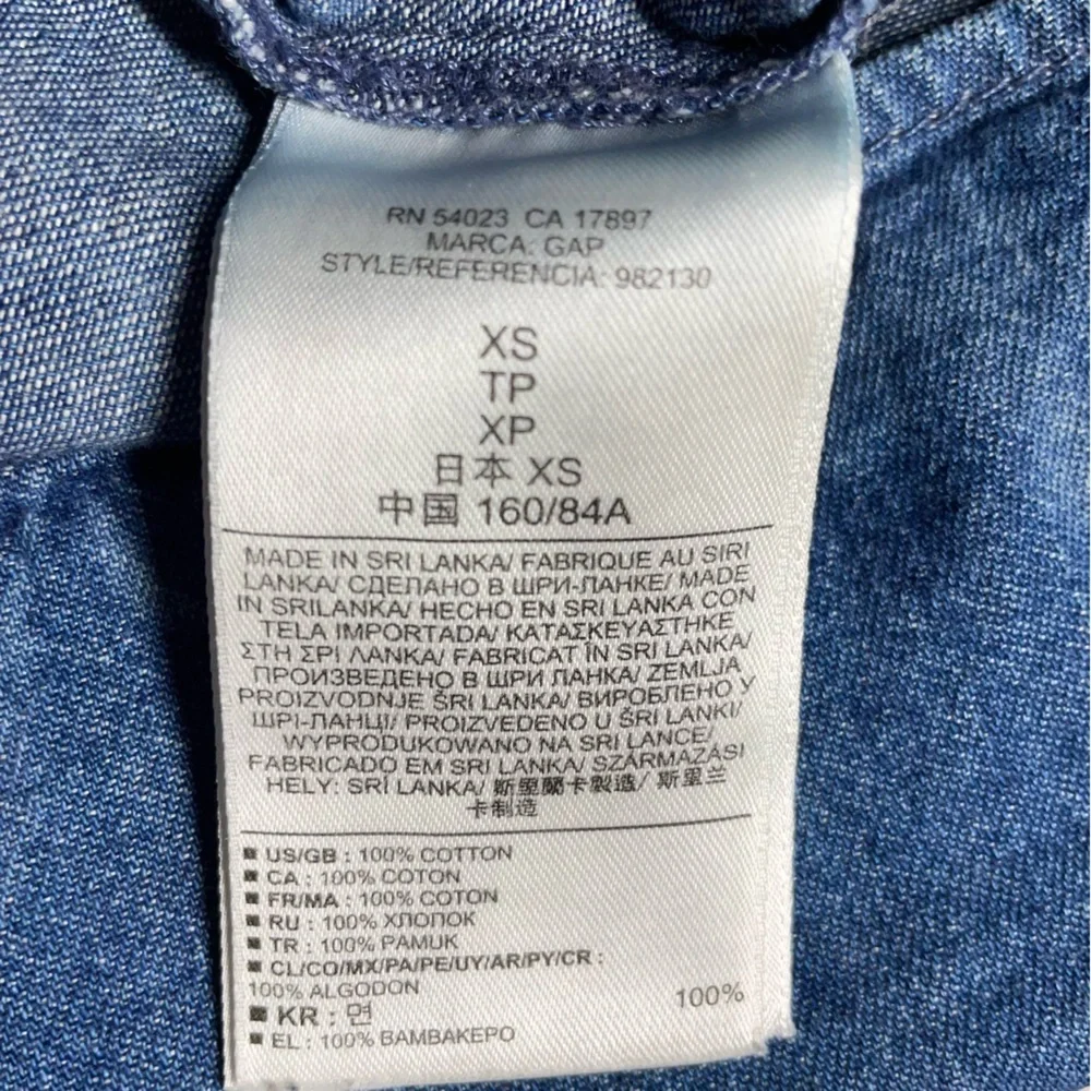 GAP 1969 Blue XS Floral Print White Pearl Snap Button Denim Dress in EUC - Picture 10 of 13